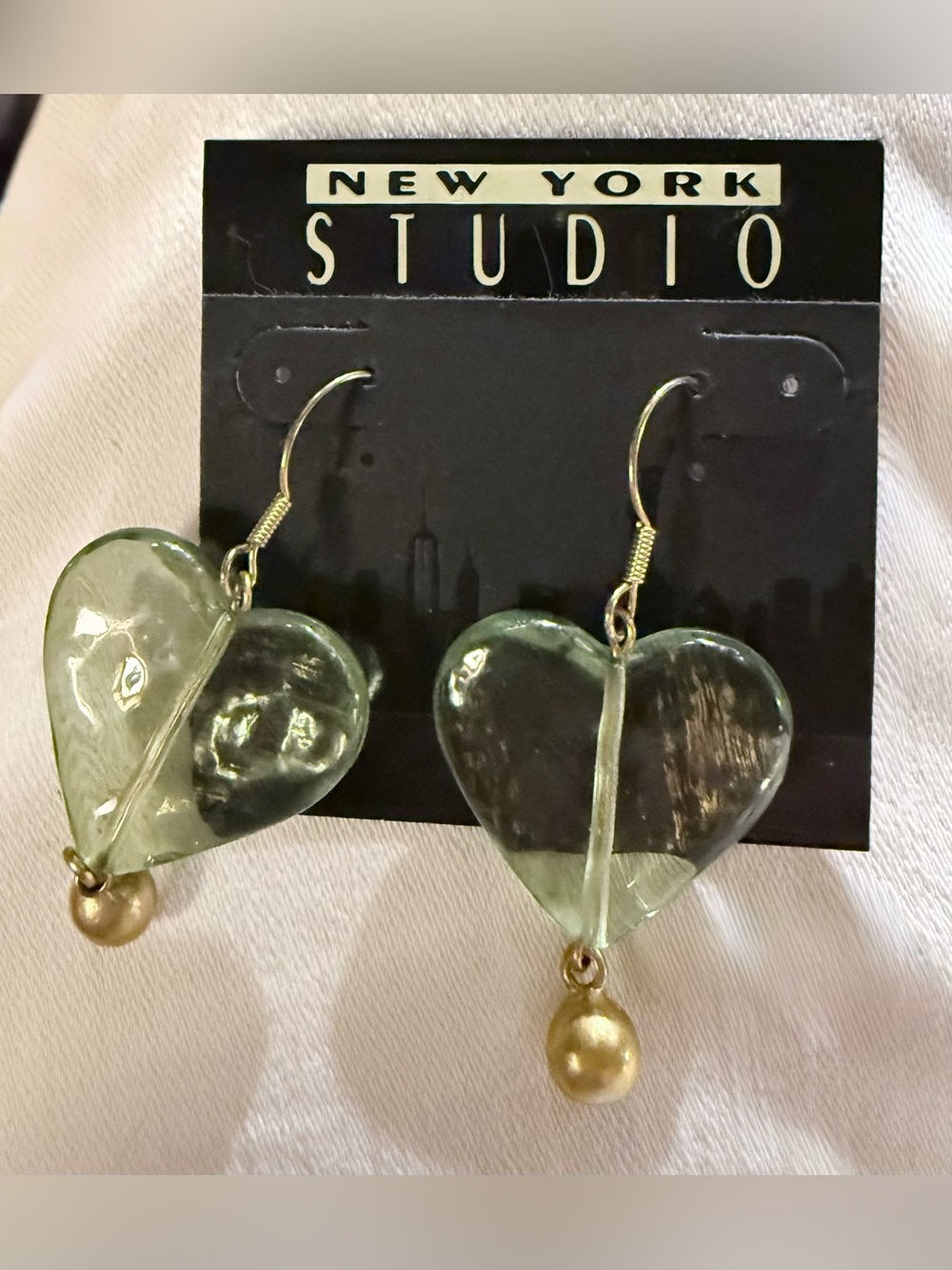 New York Studio Green Acrylic Heart Dangle Earrings